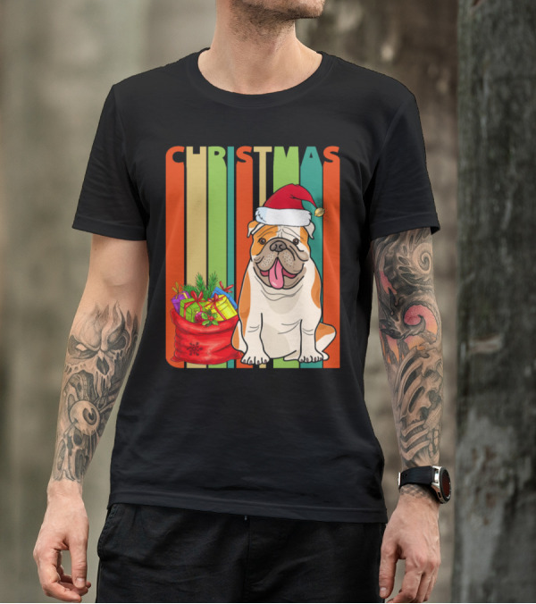 Christmas Santa Bulldog With Gifts T-Shirt