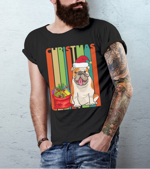 Christmas Santa Bulldog With Gifts T-Shirt