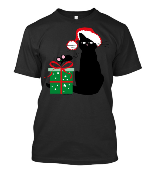 Santa Cat And Mouse With Christmas Gift Box T-Shirt