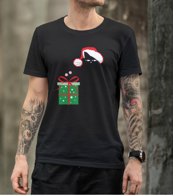 Santa Cat And Mouse With Christmas Gift Box T-Shirt