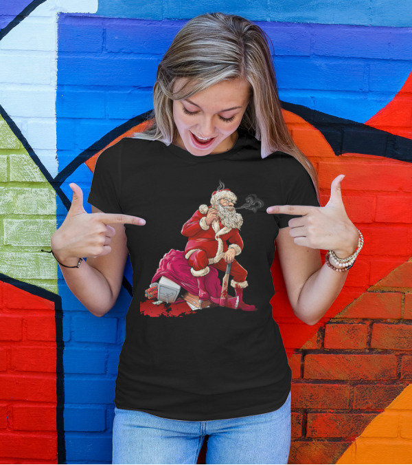 Santa Claus Bad Smoking With Axe And Sack T-Shirt