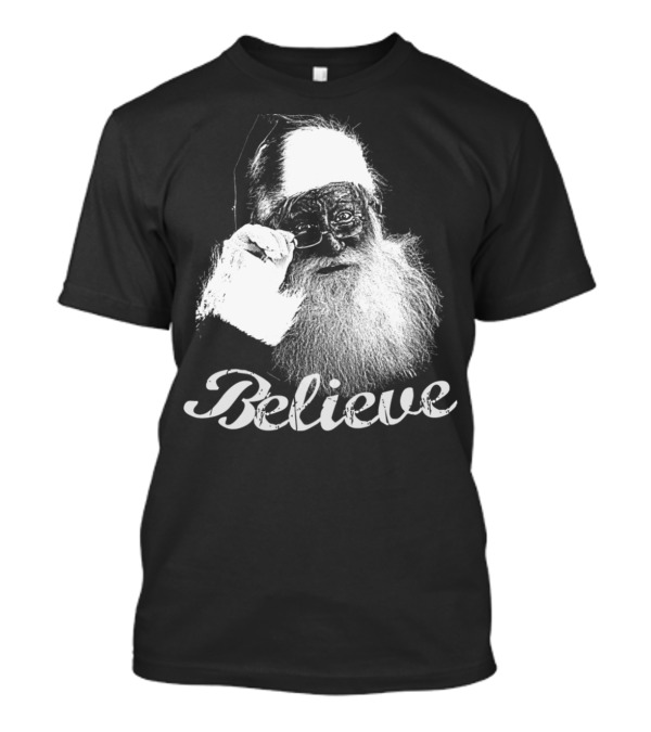Santa Claus Believe Monochrome Vintage Style Retro Charm T-Shirt