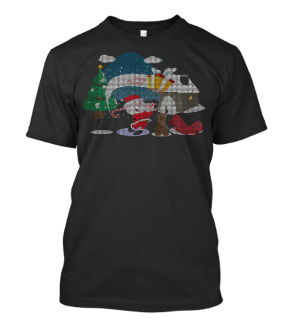 Santa Claus Golfing With Reindeer And Christmas Tree T-Shirt