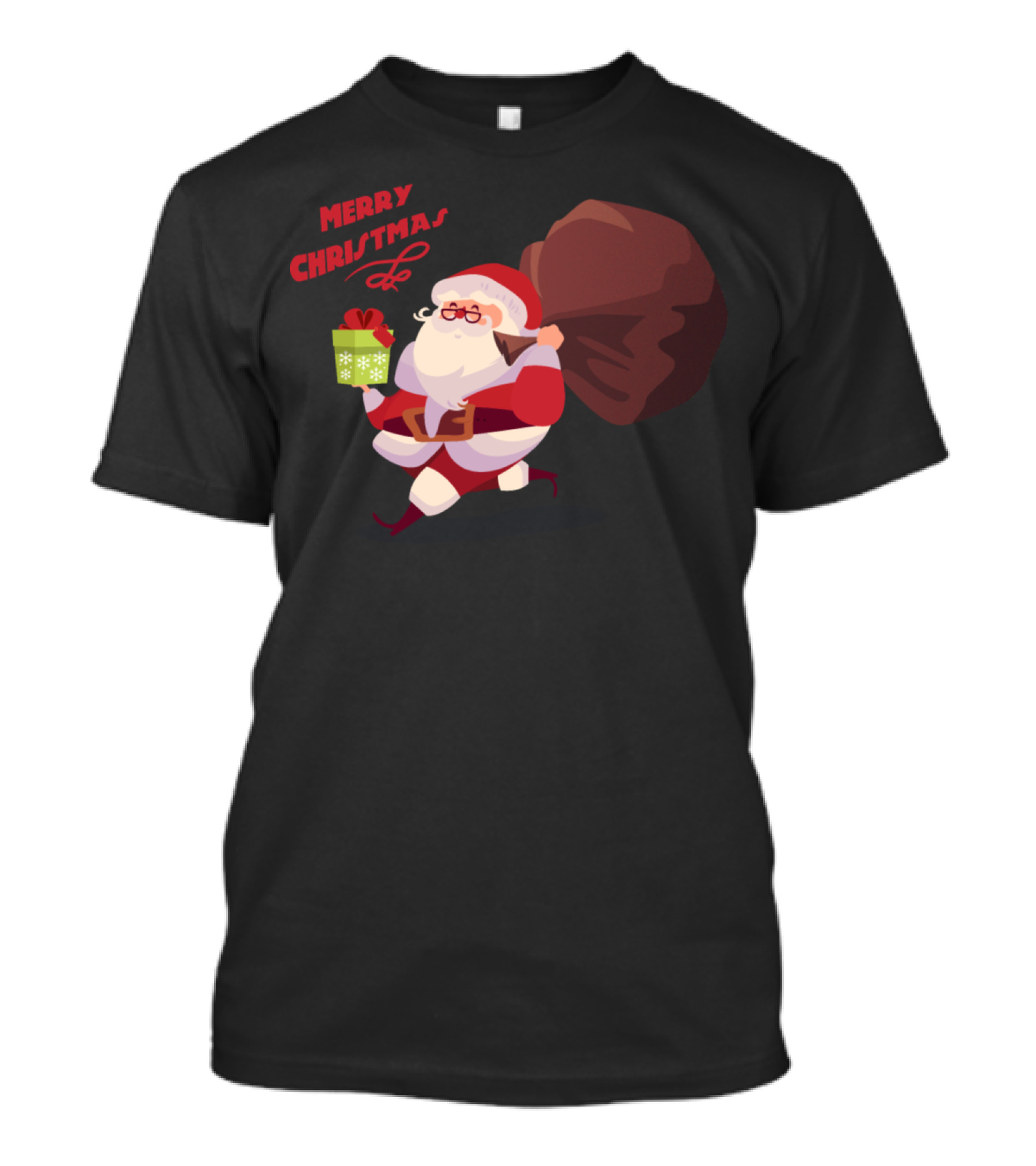 Santa Claus Merry Christmas Holding Gift And Bag T-Shirt
