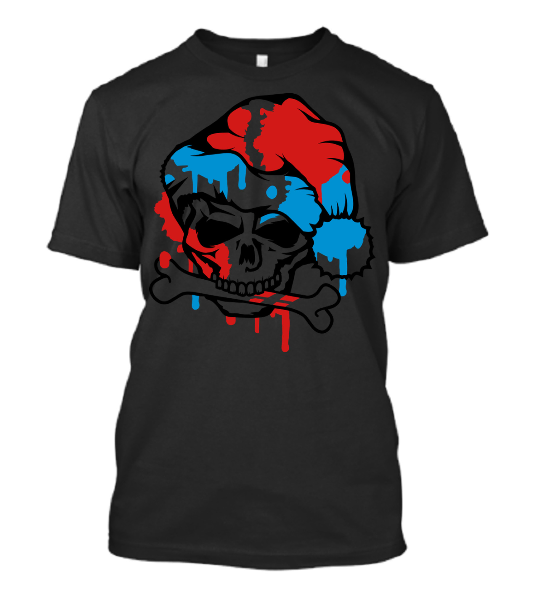Santa Claus Skull Red Blue Graffiti T-Shirt