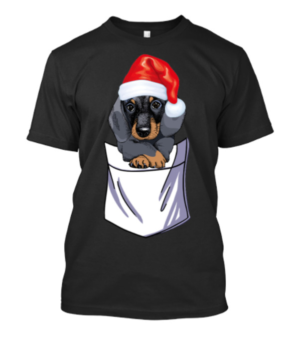 Santa Dachshund In Pocket With Christmas Hat T-Shirt