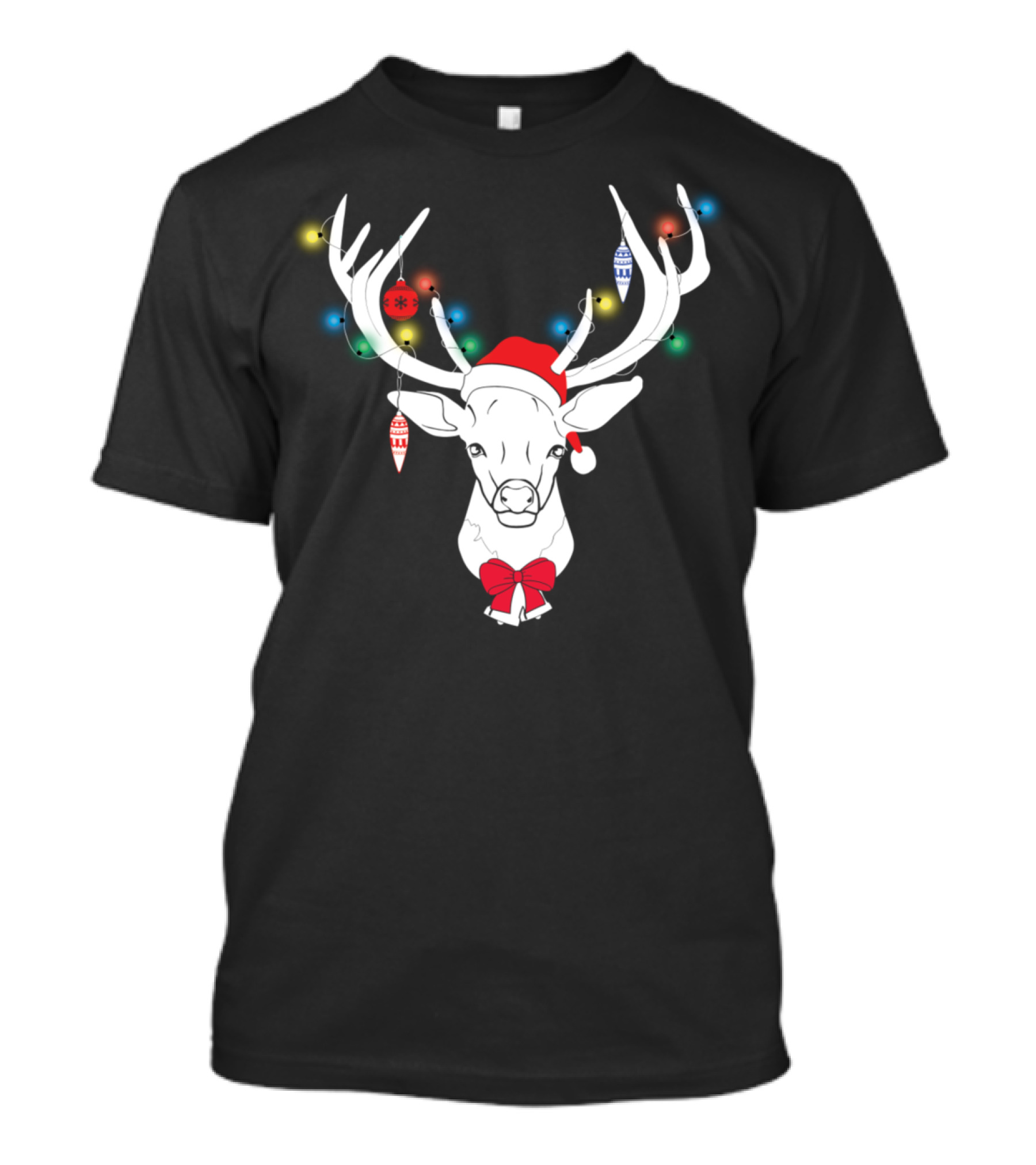 Santa Deer With Lights And Ornaments On Antlers T-Shirt