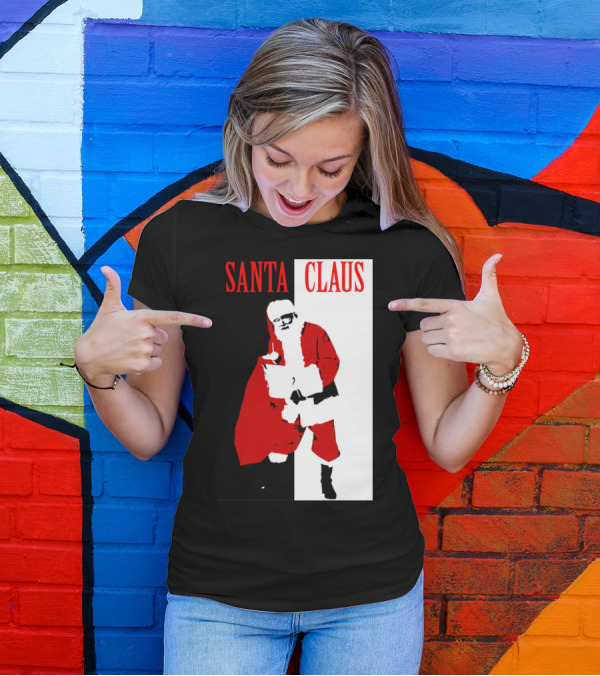 Santa Claus Black And White Red T-Shirt