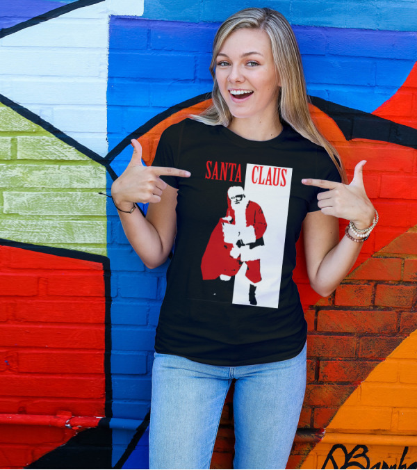 Santa Claus Black And White Red T-Shirt