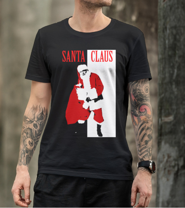Santa Claus Black And White Red T-Shirt