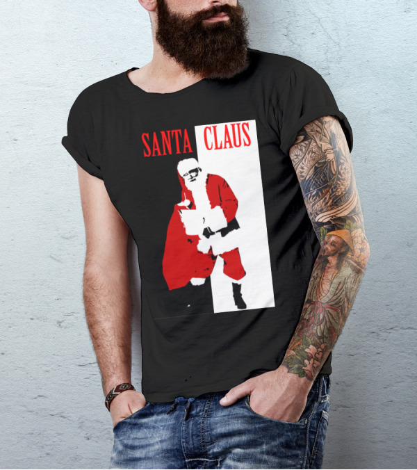 Santa Claus Black And White Red T-Shirt