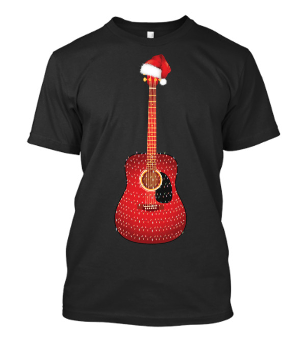 Santa Hat Acoustic Guitar Holiday T-Shirt