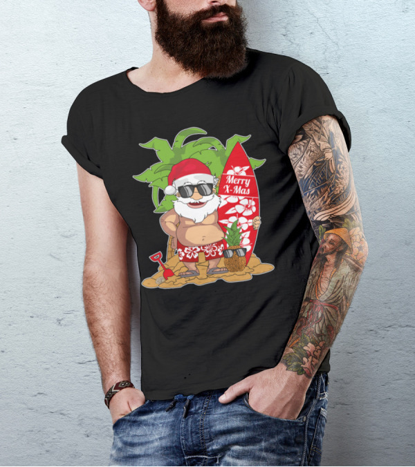 Santa Merry X-Mas Hawaiian Surfing Christmas In July T-Shirt