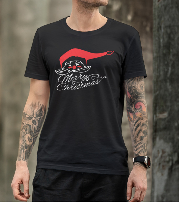 Merry Christmas Santa Hat And Mustache T-Shirt
