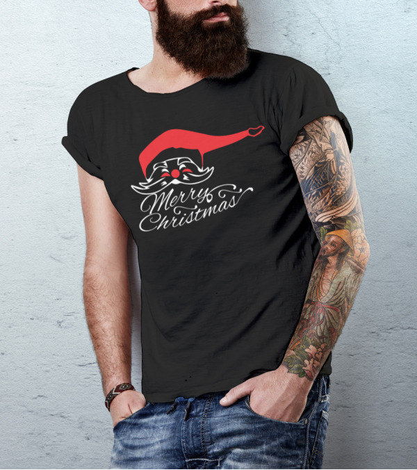 Merry Christmas Santa Hat And Mustache T-Shirt
