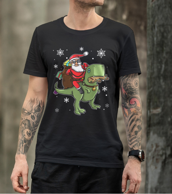 Santa Riding T-Rex Christmas Toddler Fun T-Shirt