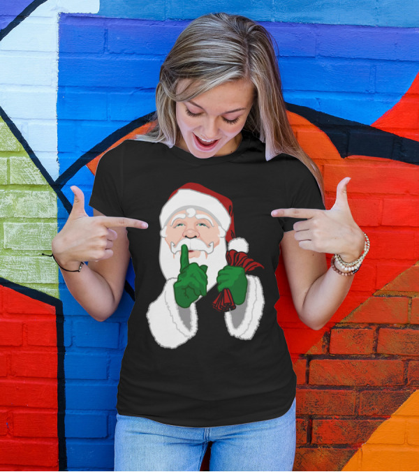 Classic Santa Claus With Green Gloves And Red Bag T-Shirt