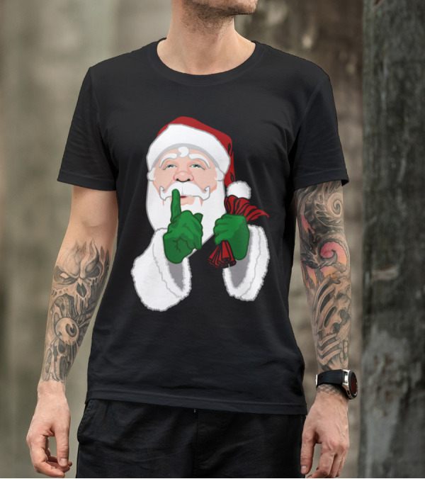 Classic Santa Claus With Green Gloves And Red Bag T-Shirt