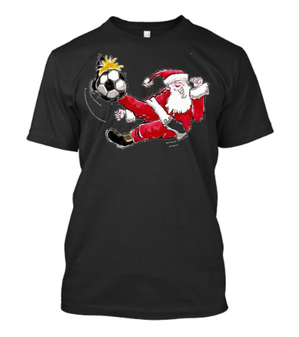 Santa Kicking Soccer Ball In Red Suit T-Shirt