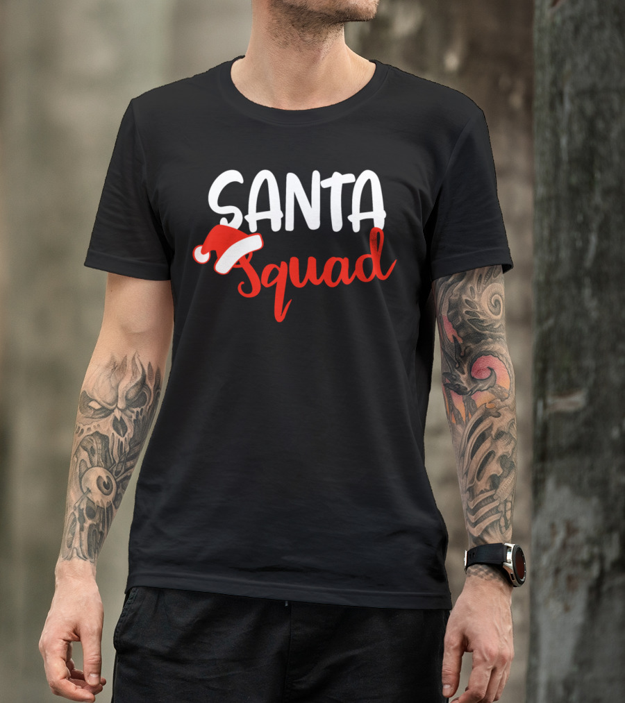 Santa Squad Christmas Hat Font Holiday T-Shirt