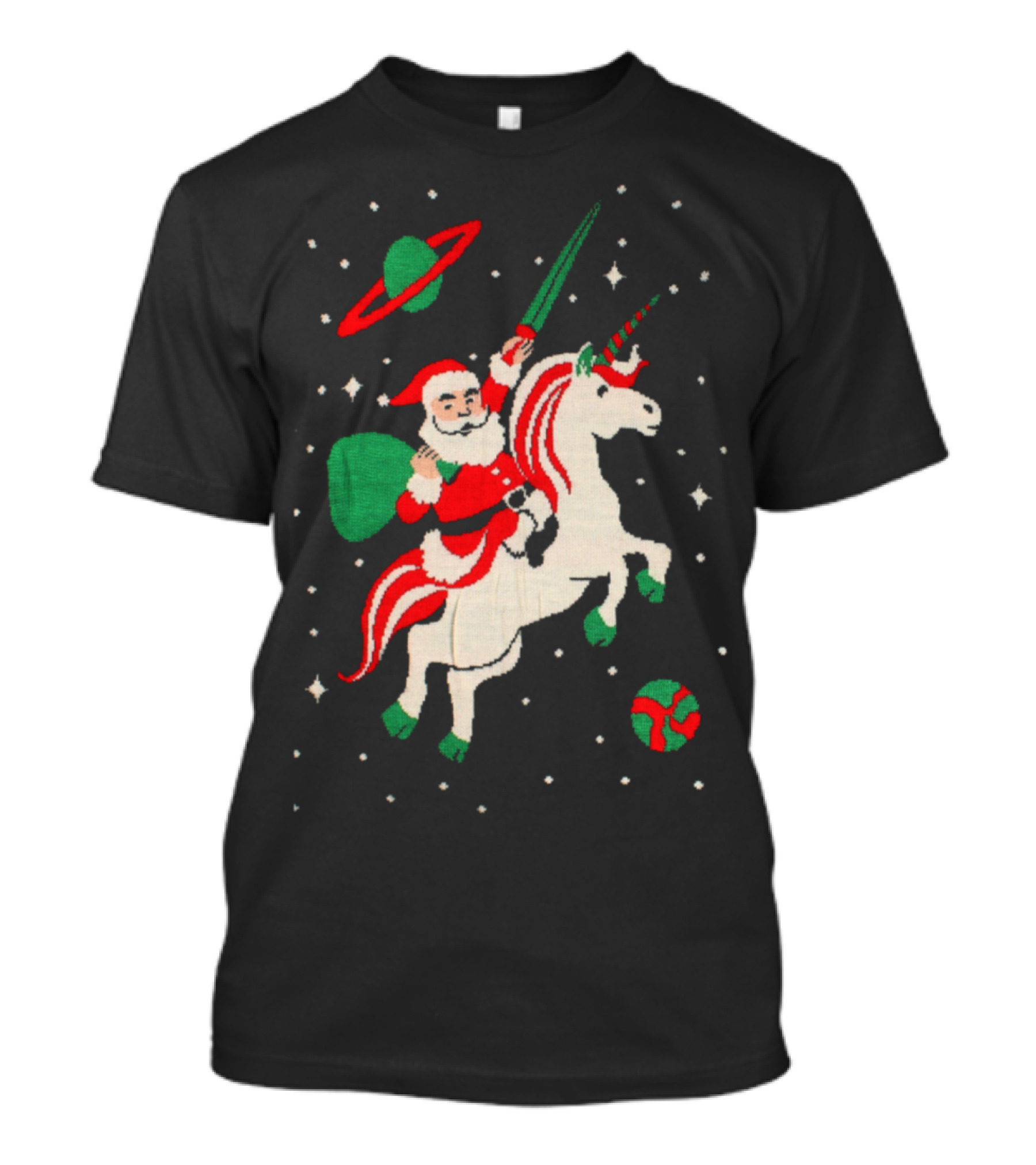 Santa Riding A Unicorn With Cosmic Background T-Shirt