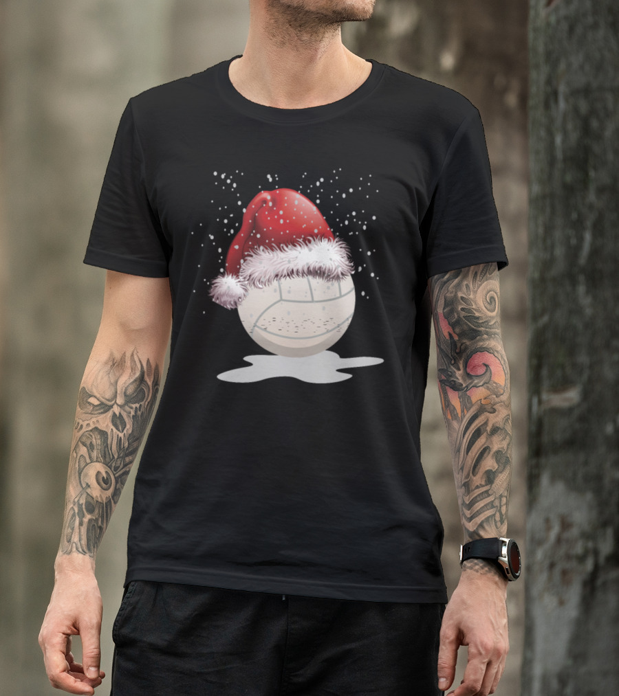 Santa Volleyball Christmas Xmas Hat Holiday Snowflakes T-Shirt