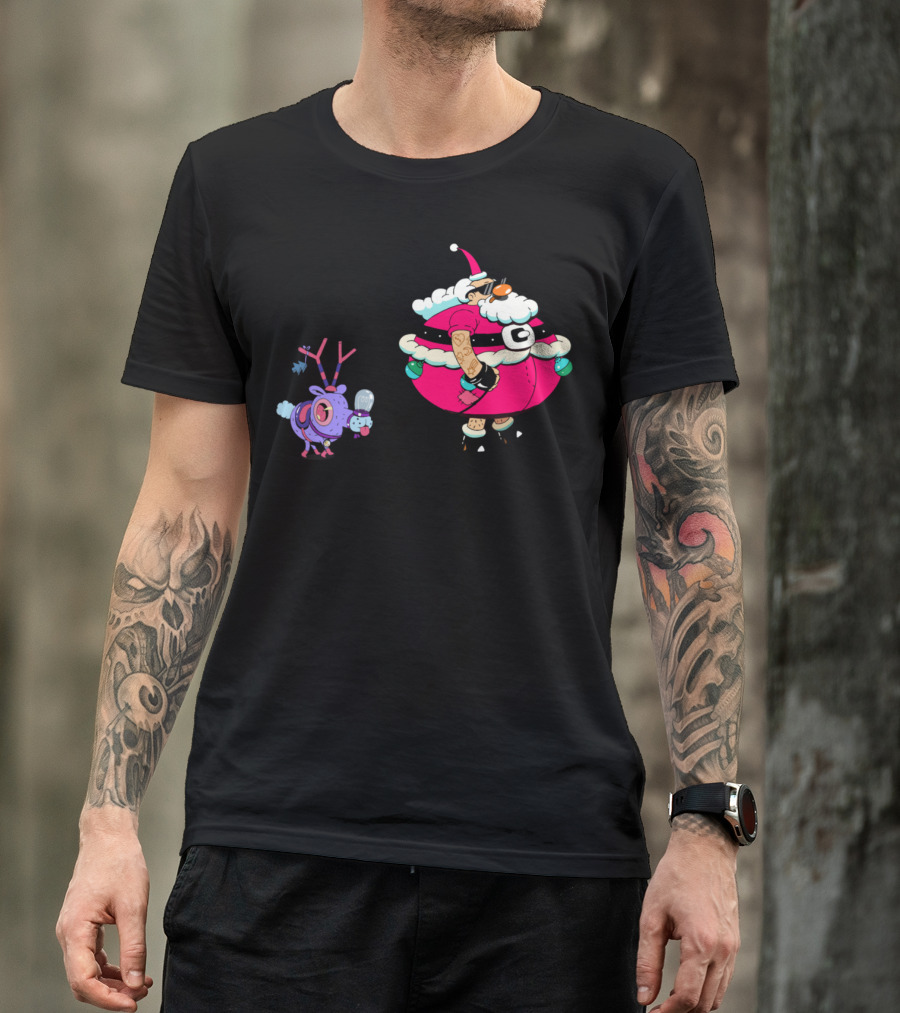 Santa Walking Funky Purple Reindeer T-Shirt