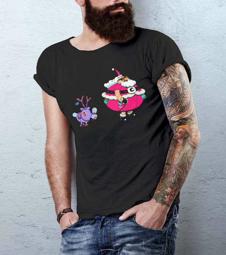 Santa Walking Funky Purple Reindeer T-Shirt