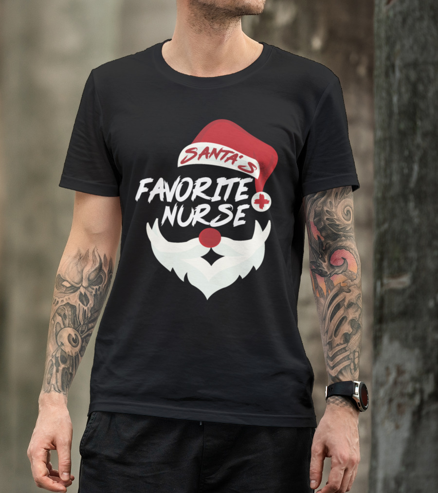Santa's Favorite Nurse Beard And Hat Cross T-Shirt