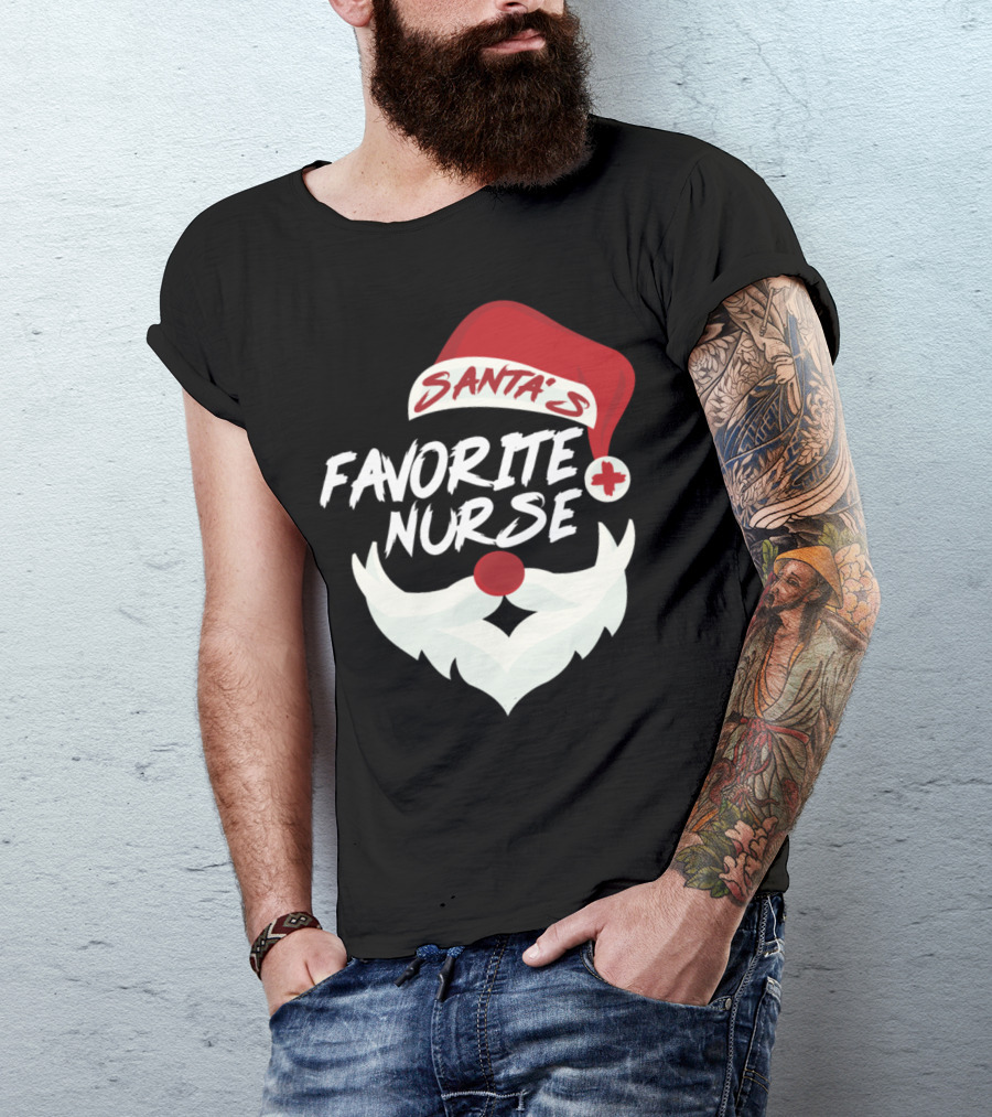 Santa's Favorite Nurse Beard And Hat Cross T-Shirt