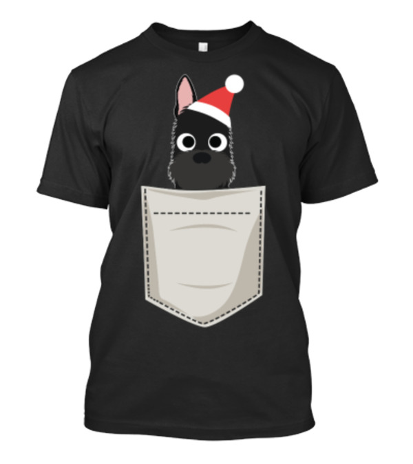 Pocket Scottish Terrier In Santa Hat T-Shirt