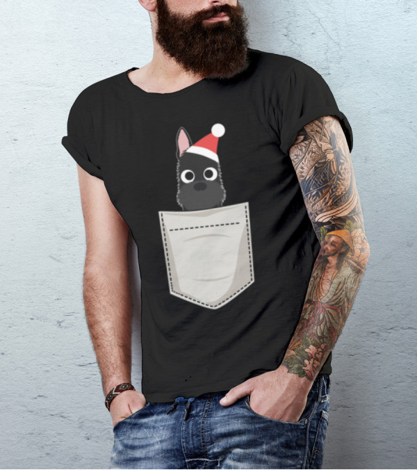 Pocket Scottish Terrier In Santa Hat T-Shirt
