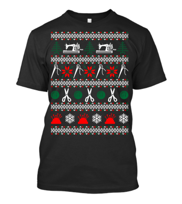 Sewing Ugly Christmas Sweater With Scissors And Sewing Machine T-Shirt