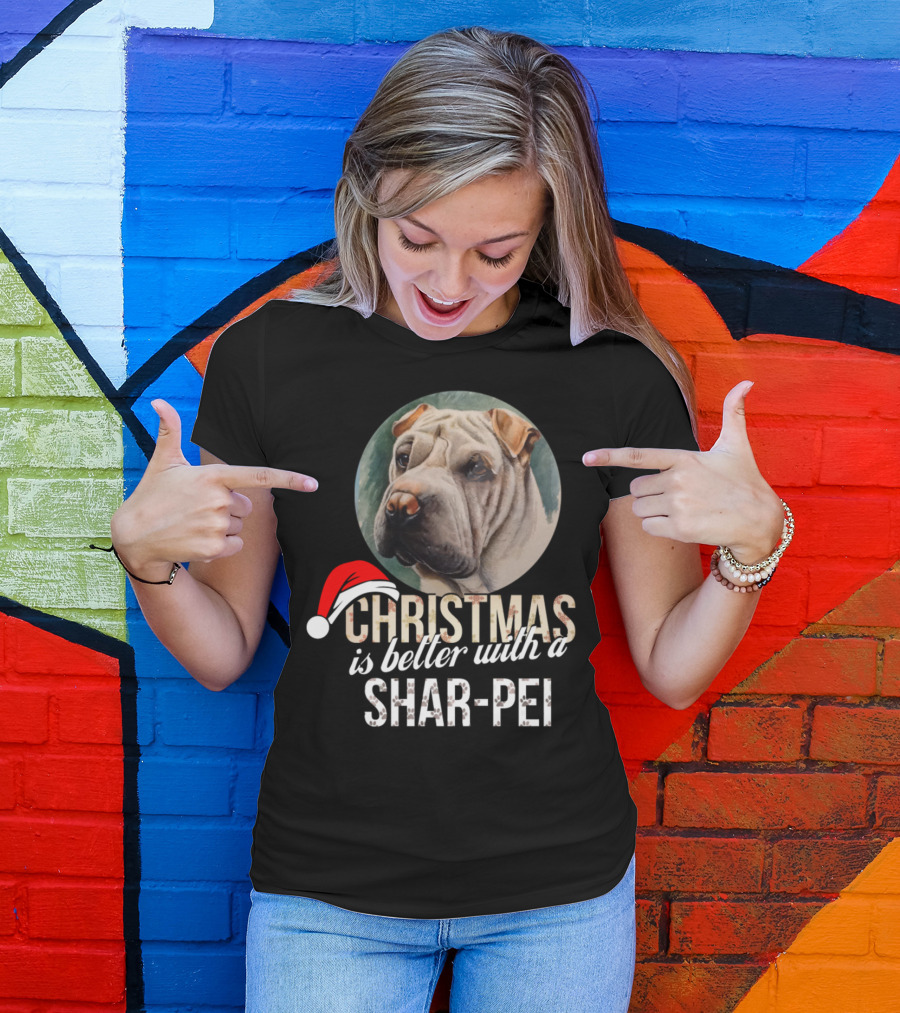 Christmas Is Better With A Shar Pei Holiday Santa Hat T-Shirt