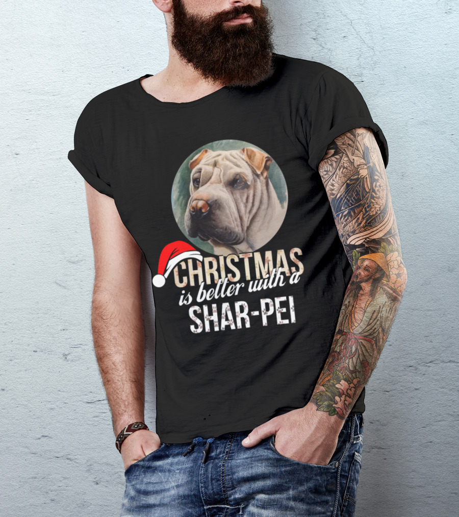 Christmas Is Better With A Shar Pei Holiday Santa Hat T-Shirt