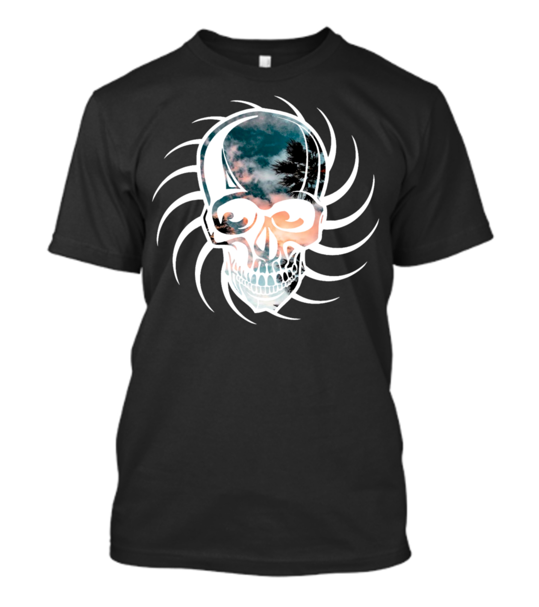 Skull Palm Clouds Tribal T-Shirt