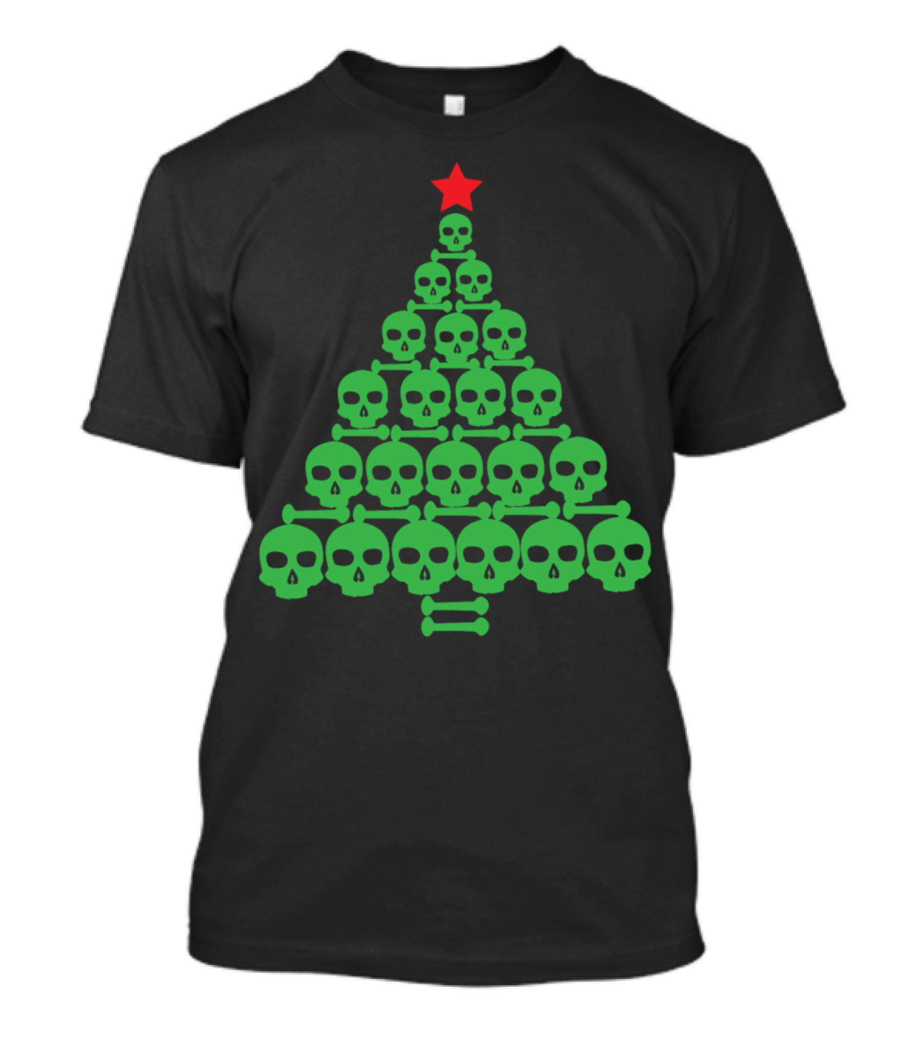 Skull Christmas Tree Red Star Green Skulls T-Shirt