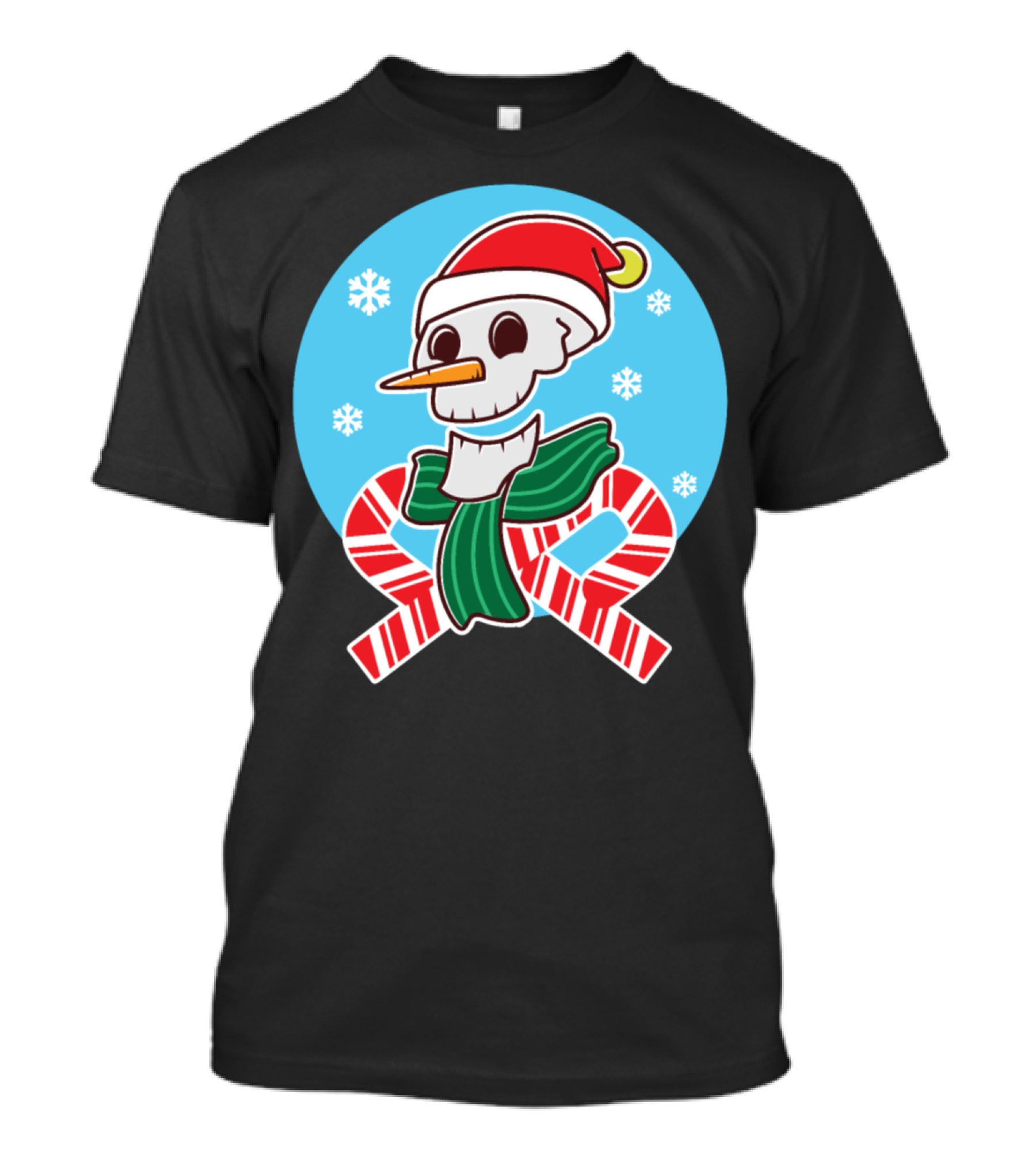 Santa Hat Skull With Candy Cane And Snowflakes T-Shirt