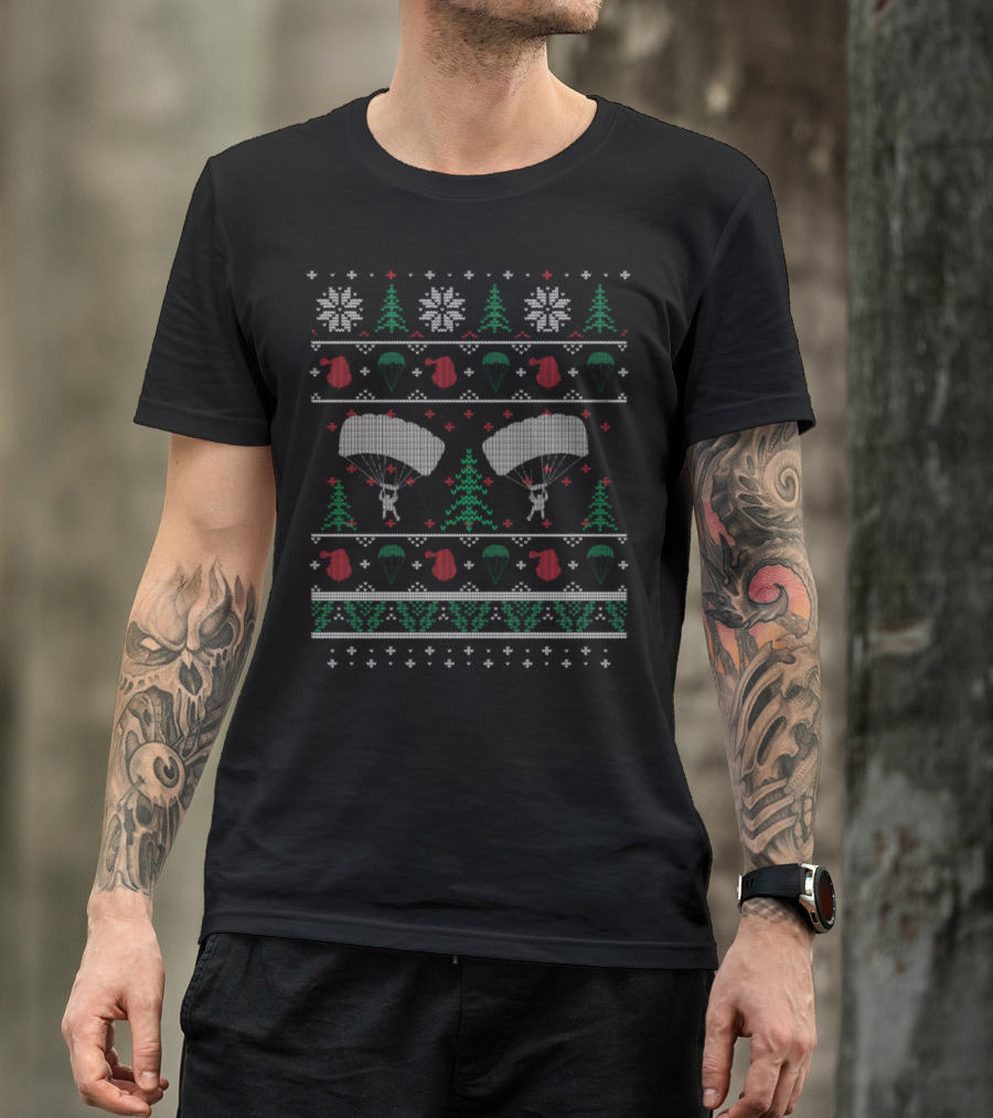 Skydiving Christmas Ugly Sweater Parachute Holiday Adventure T-Shirt