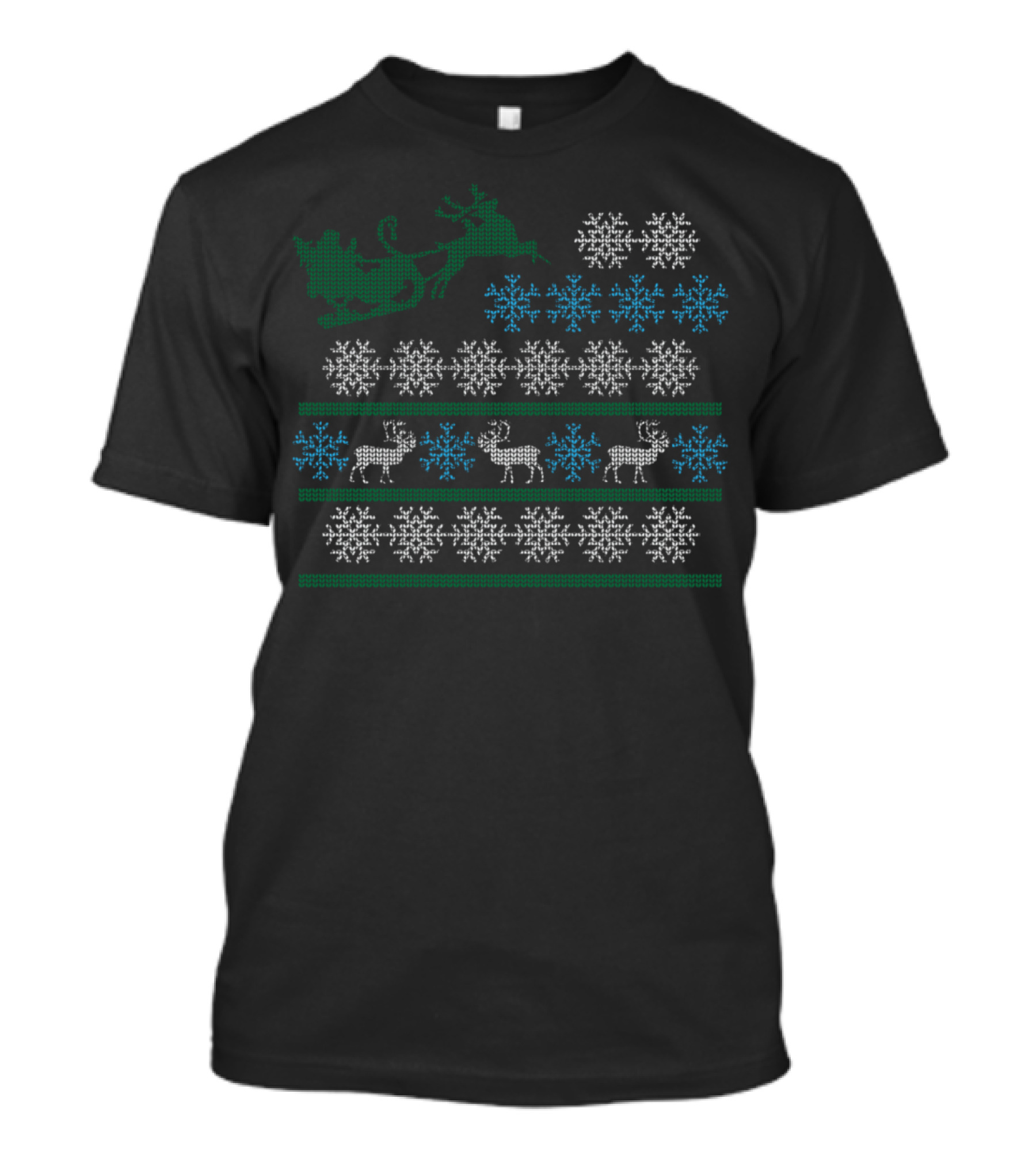 Sleigh Reindeer Snowflakes Pattern Ugly Christmas T-Shirt