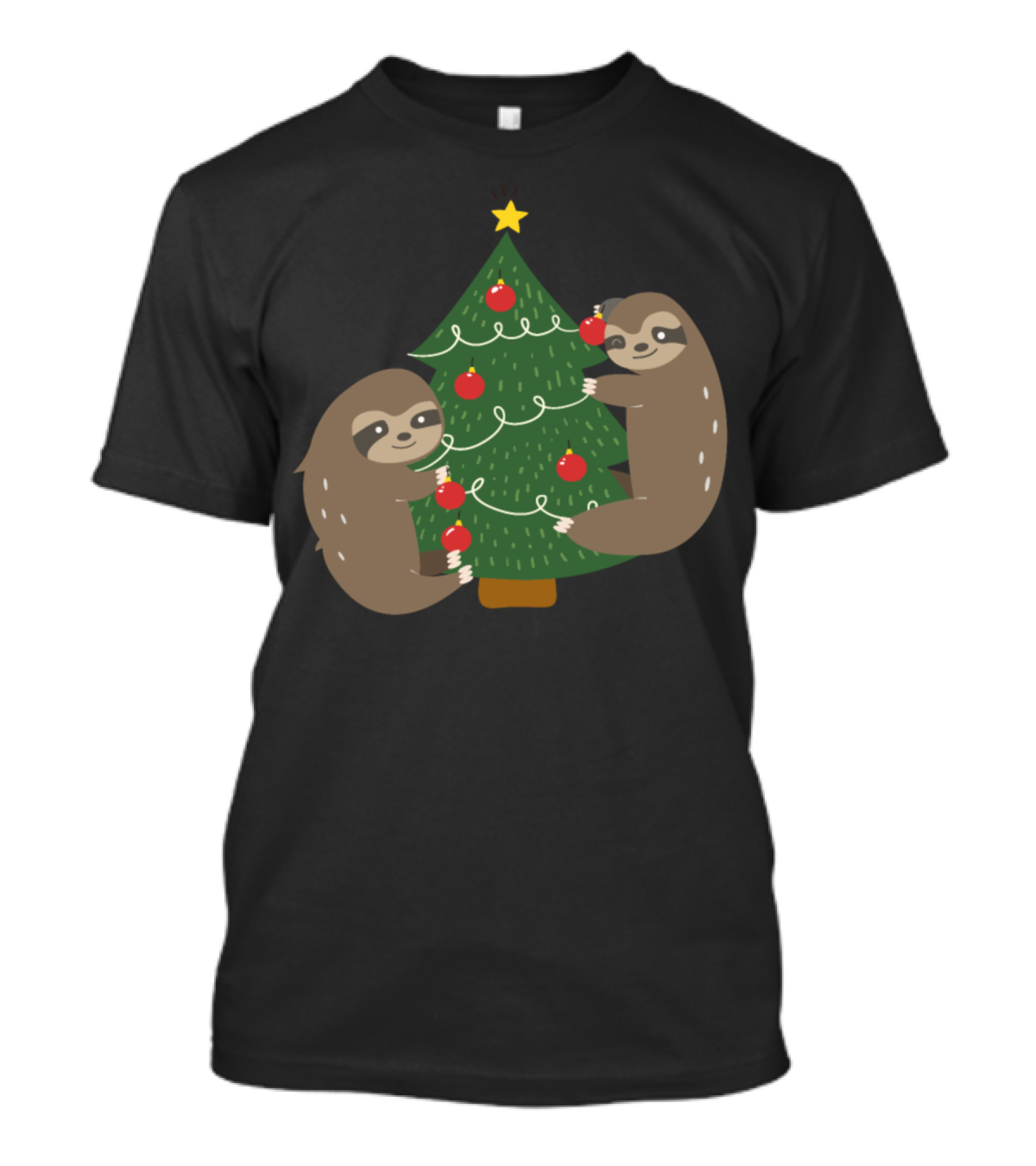 Sloths Decorating Christmas Tree With Ornaments And Star T-Shirt