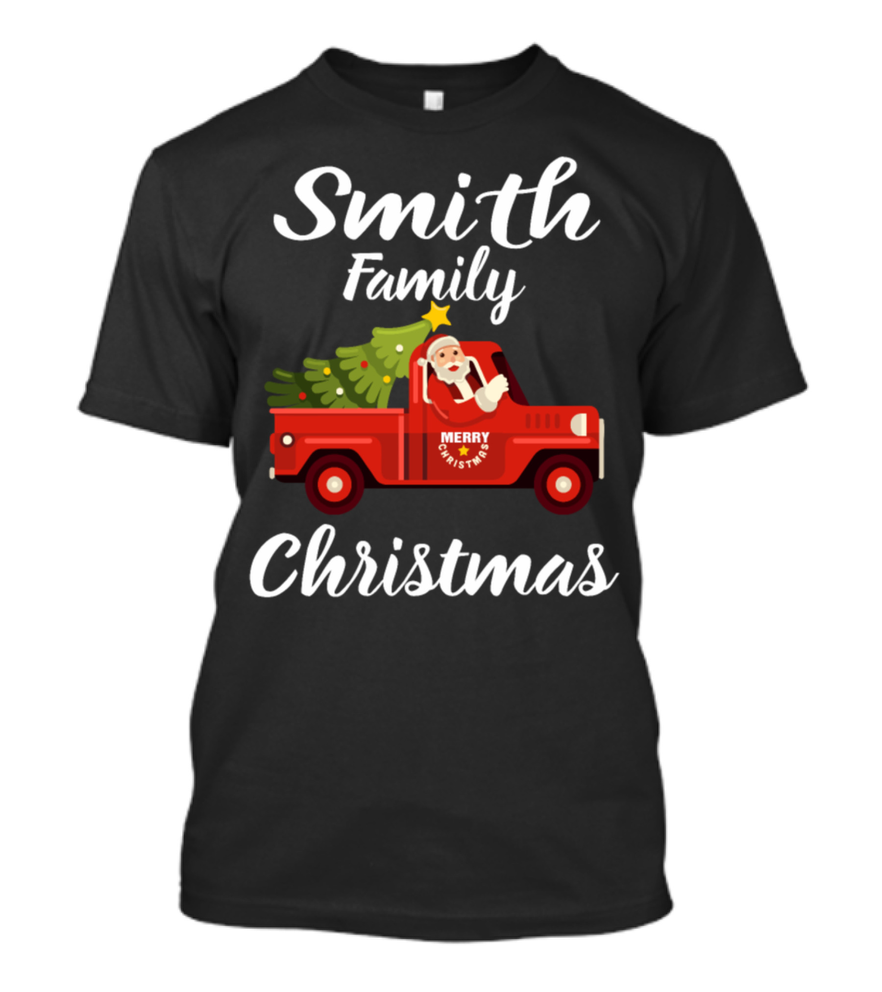 Smith Family Christmas Merry Christmas Red Truck Santa Holiday Tree T-Shirt