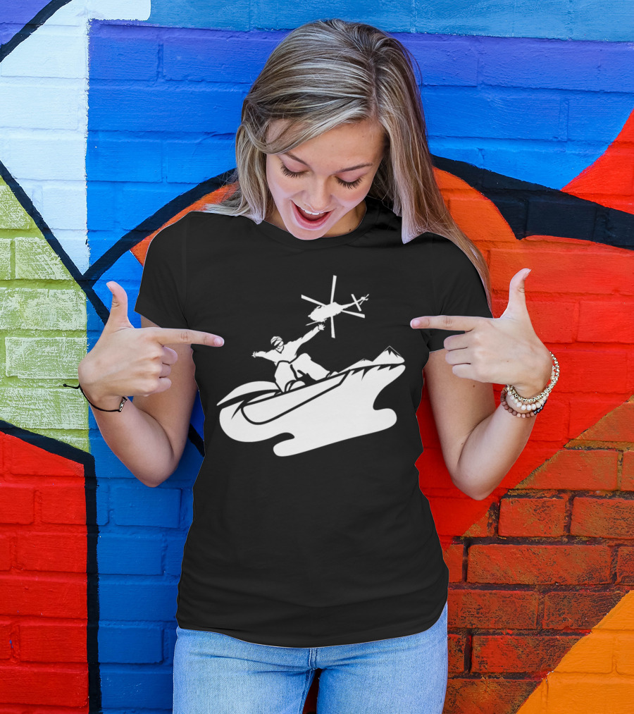 Snowboarder Helicopter Extreme Jump On Mountain Wave T-Shirt