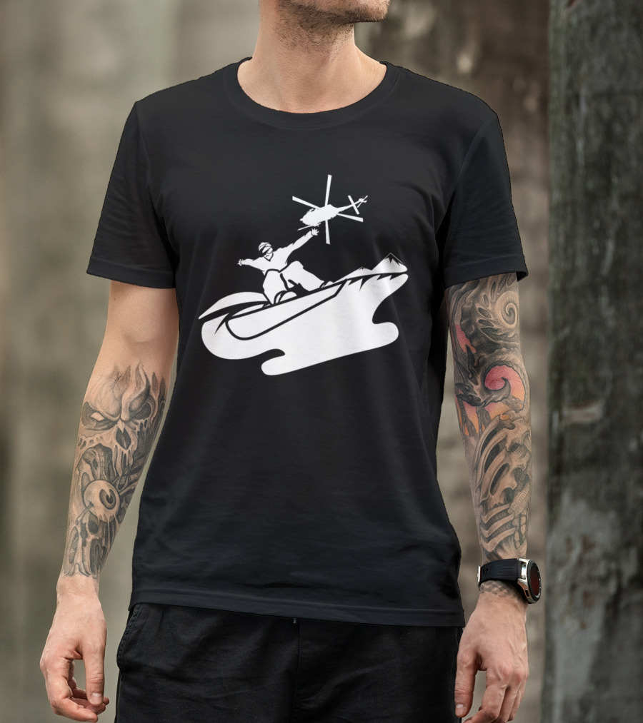 Snowboarder Helicopter Extreme Jump On Mountain Wave T-Shirt