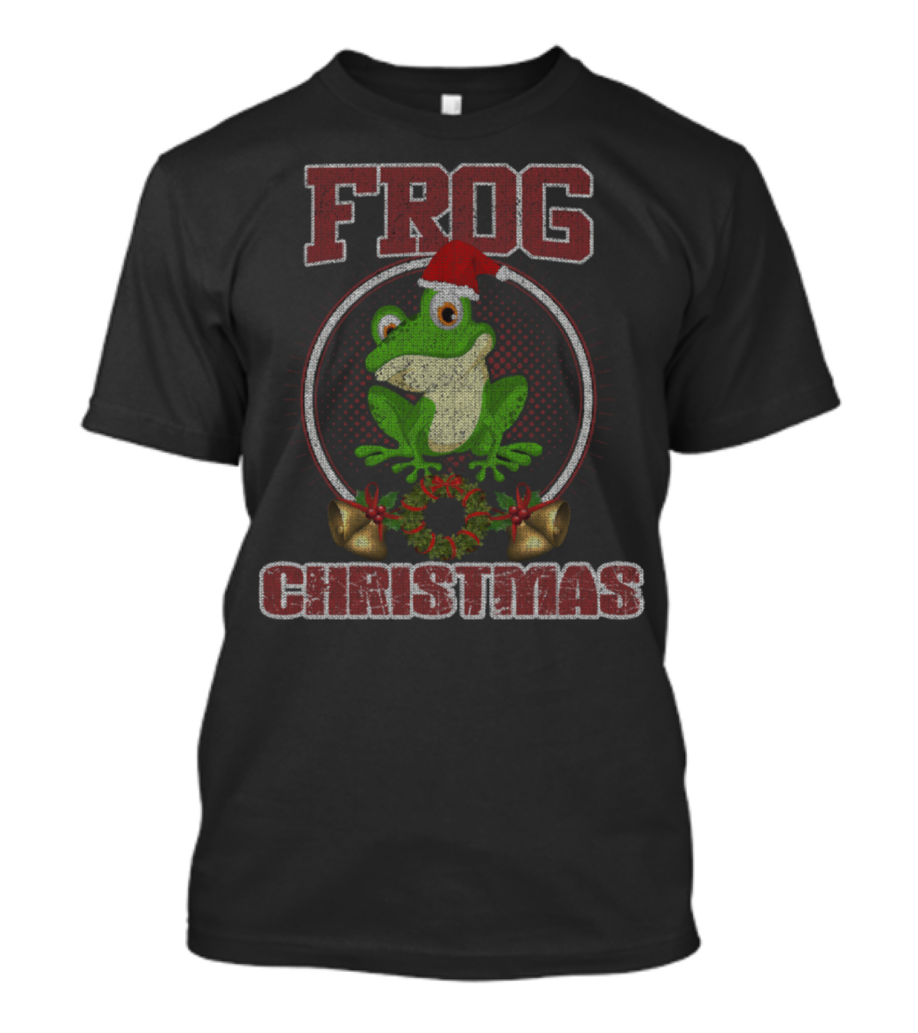 Frog Christmas Santa Hat Wreath Bells Holiday T-Shirt