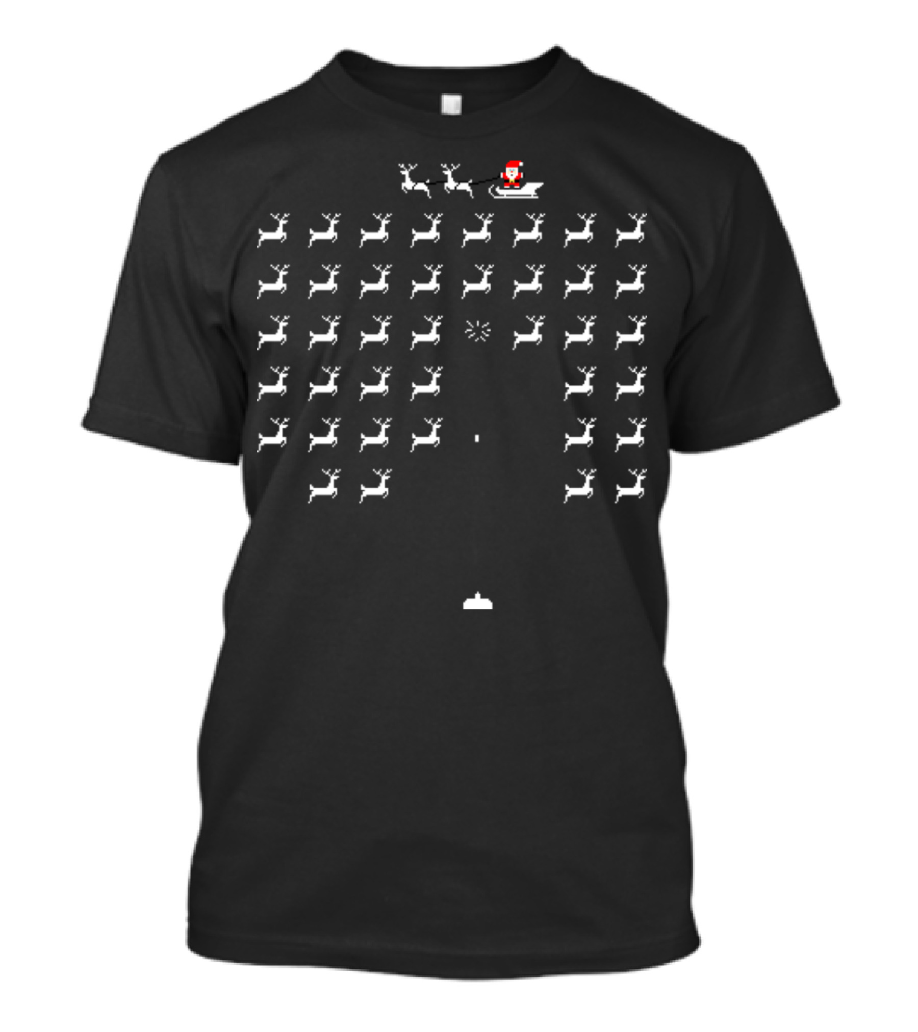 Space Invaders Pixel Santa Sleigh Reindeer Retro Holiday Game T-Shirt