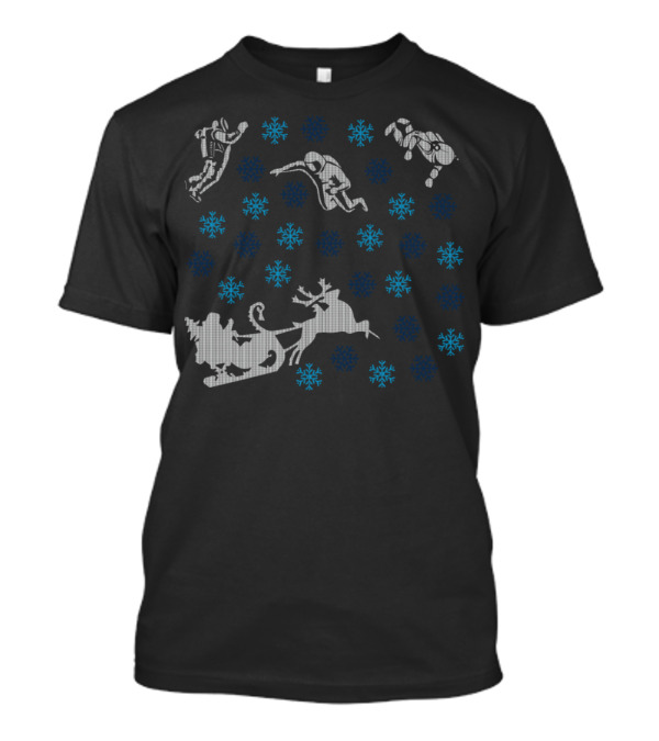 Astronauts And Santa Sleigh With Snowflakes T-Shirt