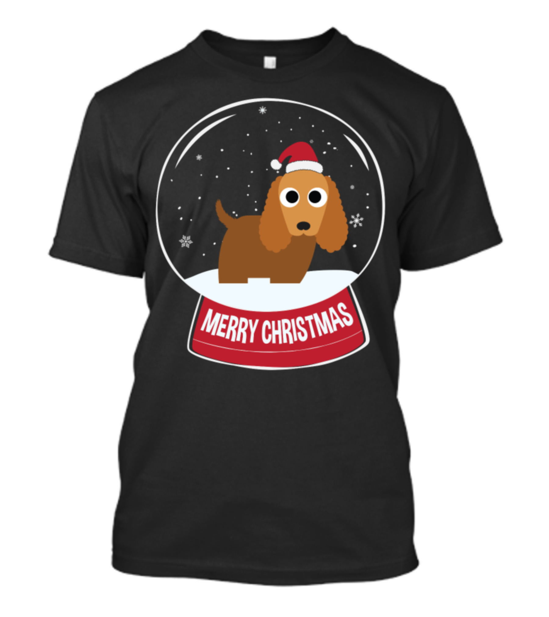 Spaniel Cocker Merry Christmas Snowball Santa Hat Snow Globe T-Shirt