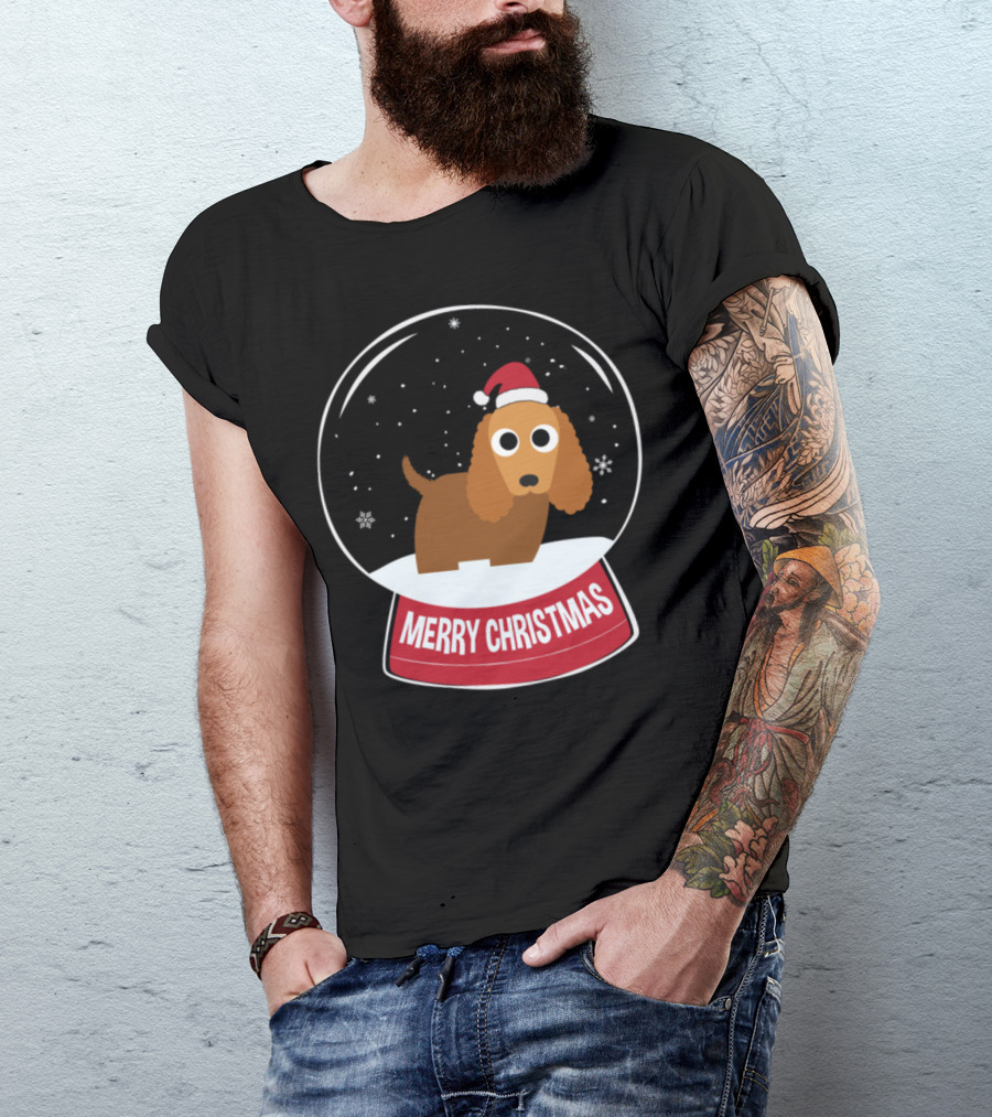 Spaniel Cocker Merry Christmas Snowball Santa Hat Snow Globe T-Shirt