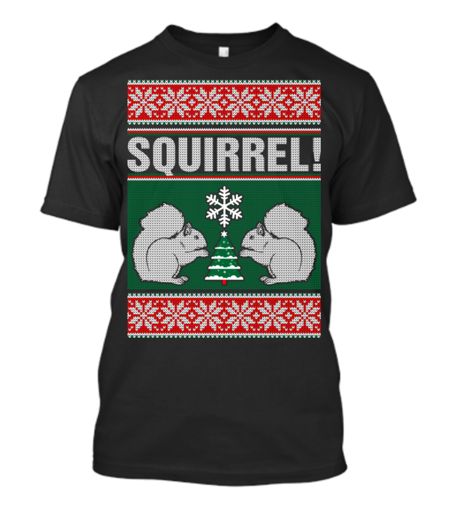 Squirrel Holiday Ugly Christmas Sweater Pattern With Snowflakes And Christmas Tree T-Shirt